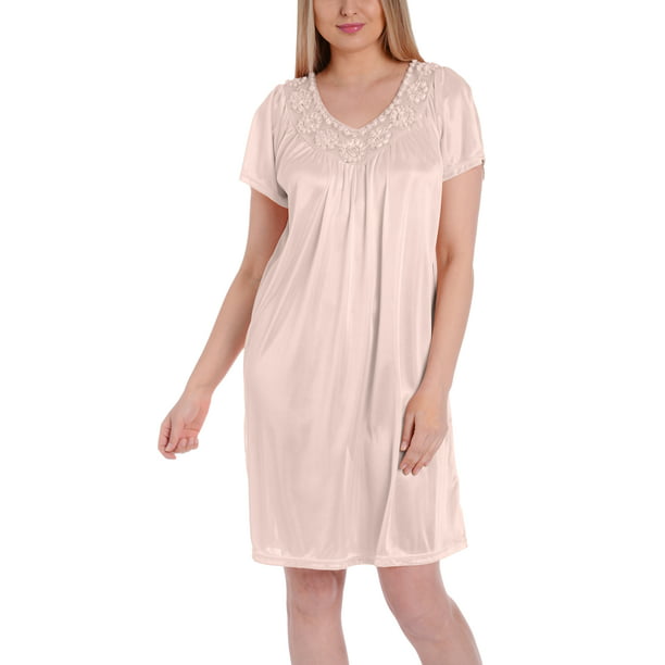 Details about   Women's Satin Silk Short Sleeve Fine Sequin Nightgown by EZI
